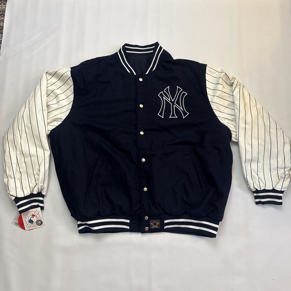 New York Yankees Other - Vgt NY YANKEES Leather Jacket JH Design Reversible Wool Bomber 3XL MLB NEW TAG